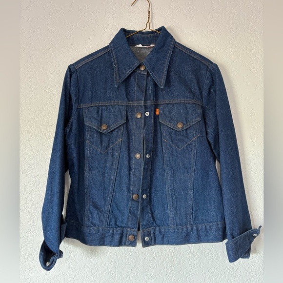 Vintage Levis 70s Orange Tab Denim Jacket Womens Medium Blue Trucker Western - Picture 1 of 9